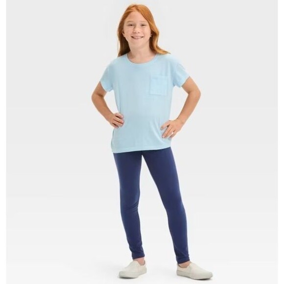 Cat & Jack Girls XL Leggings Navy Blue High Rise Pull On Elastic Waist Cotton - Picture 2 of 8